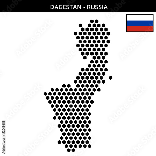 Big hexagonal dotted map of Dagestan in Russia