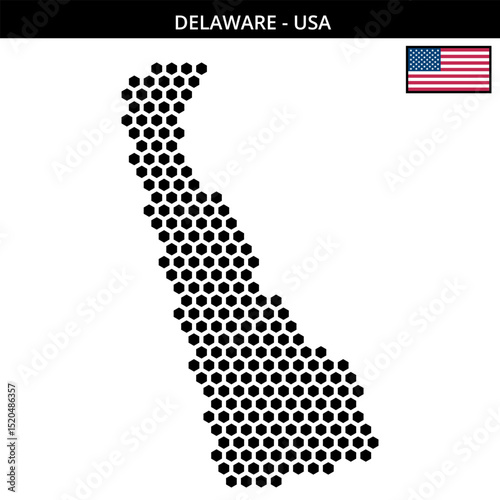 Big hexagonal dotted map of delaware in the USA