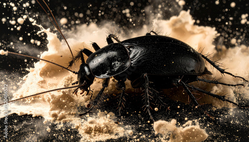 Macro Abstract Illustration of Giant Cockroach in a Messy Dirty Environment 291