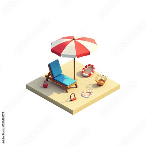 Isometric summer beach scene