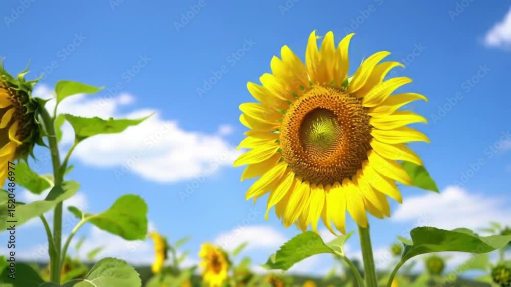 Vibrant sunflower field on clear sunny day