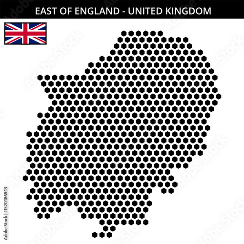Big hexagonal dotted map of east-of-england in United Kingdom