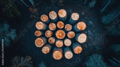 Circular arrangement of felled trees