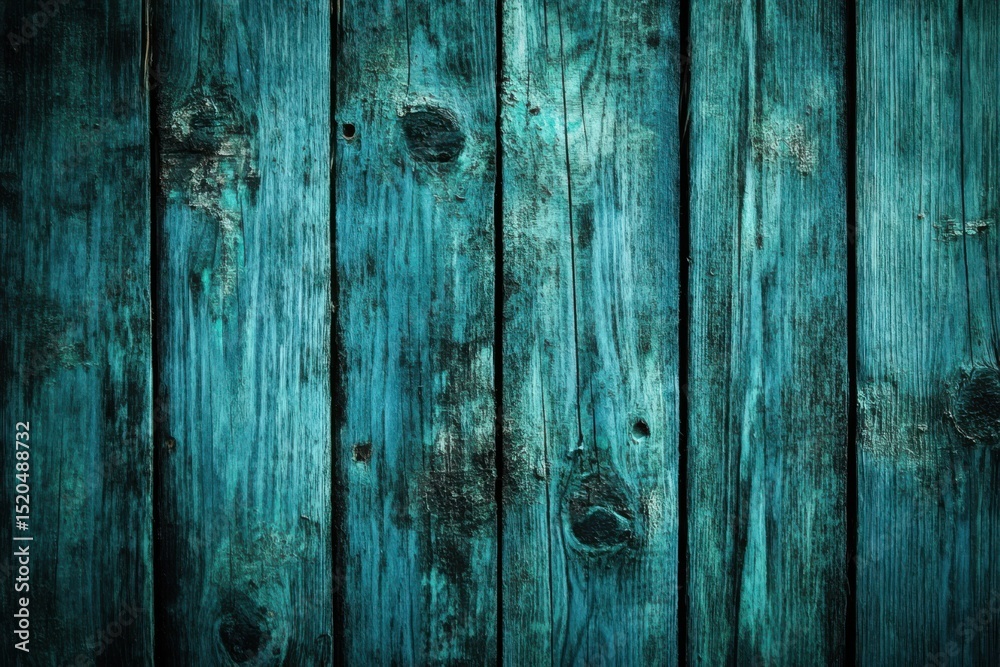 Fototapeta premium Teal-hued weathered wooden planks.