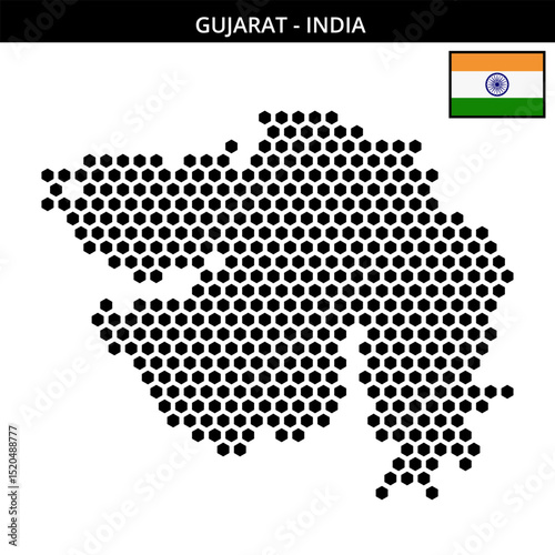 Big hexagonal dotted map of gujarat in India