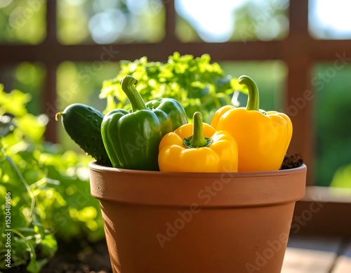Fresh vegetables in terracotta pot