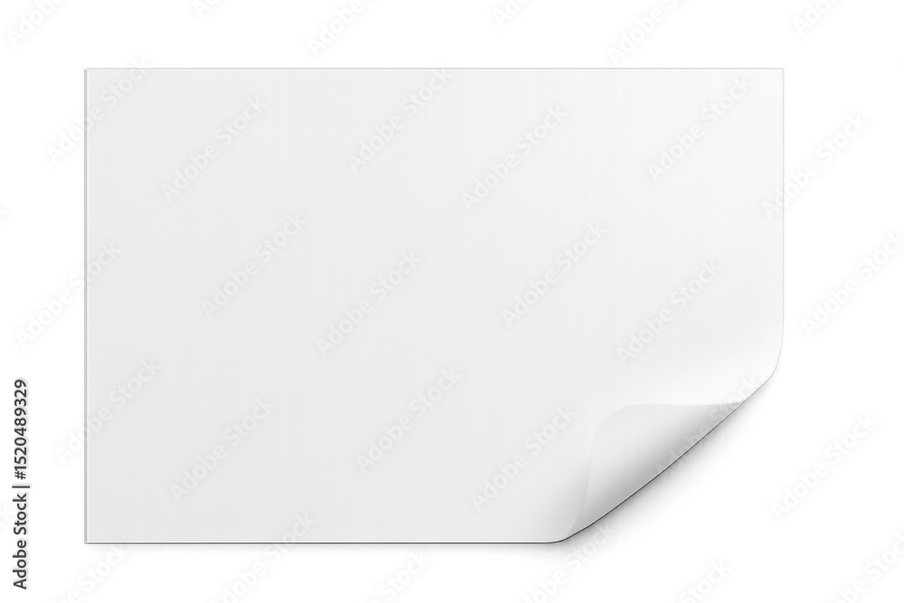 White paper sheet corner curling upward, revealing clean surface ready for design mockup against transparent backdrop White paper sheet corner curling upward, revealing clean surface ready for design mockup against transparent backdrop