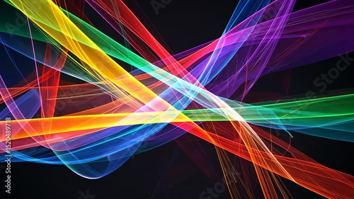Spectral ribbons of color dance across a dark backdrop in delicate curves