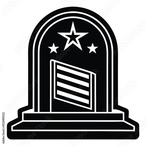 Military grave headstone tombstone vector graphic with stars and american flag symbol.