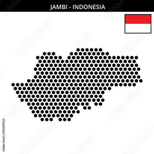 Big hexagonal dotted map of jambi in Indonesia
