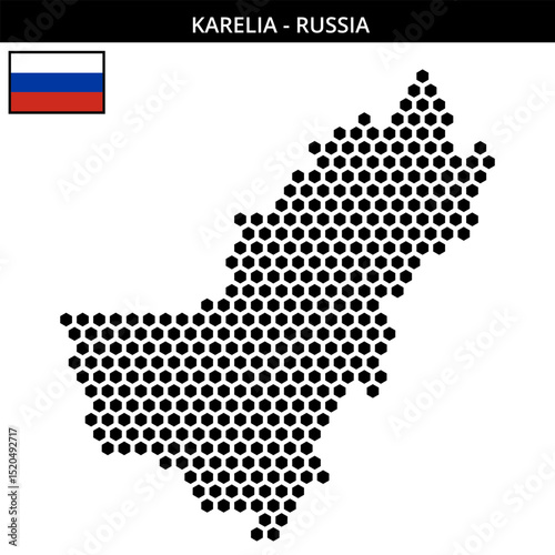 Big hexagonal dotted map of Karelia in Russia