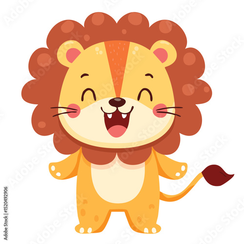 A happy cartoon lion smiling and standing upright