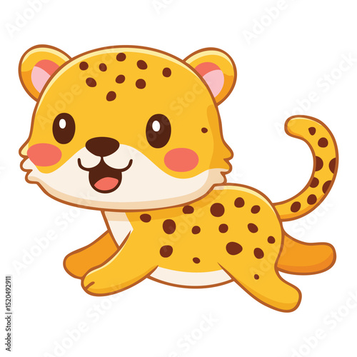 Cute cartoon cheetah with a happy expression and spotted fur