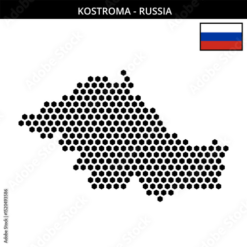 Big hexagonal dotted map of Kostroma in Russia