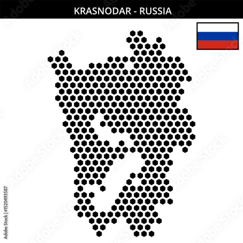 Big hexagonal dotted map of krasnodar in Russia