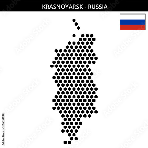 Big hexagonal dotted map of krasnoyarsk in Russia