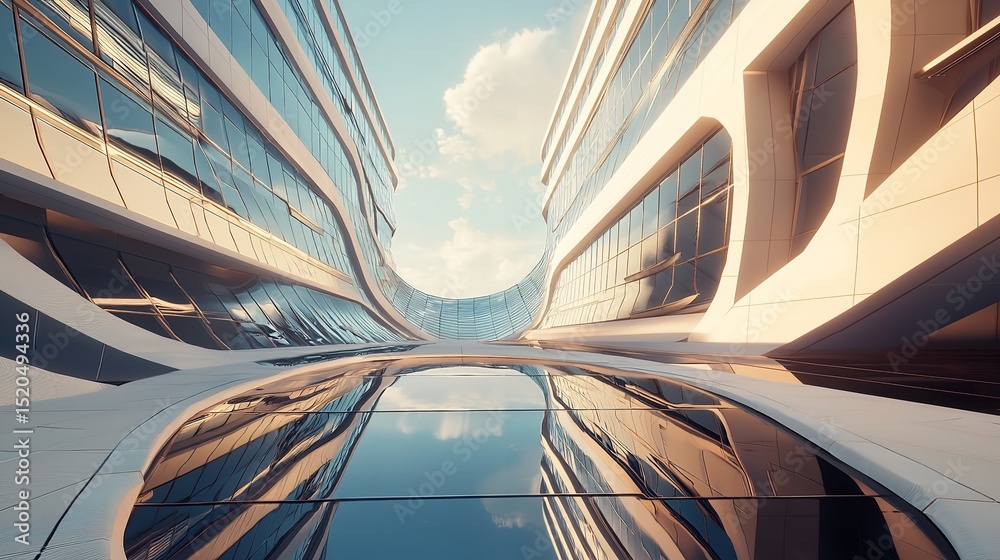 Fototapeta premium Low Angle View of Futuristic Architecture Skyscraper with Innovative Design