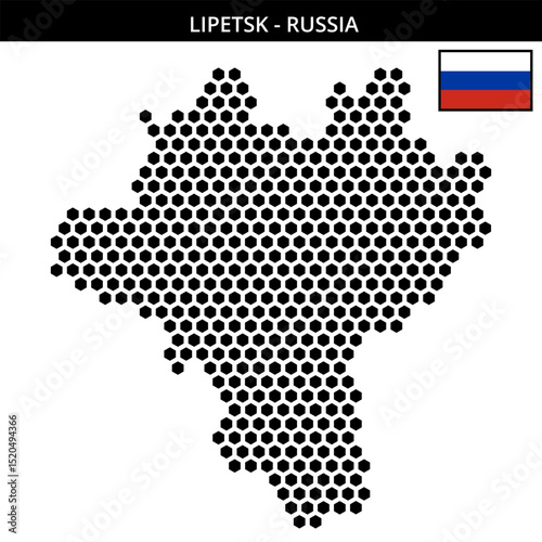 Big hexagonal dotted map of lipetsk in Russia