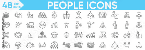 People Line icon Vector and illustrator set.Team, person, group, culture, crowd, family, human, community, business people, friends, population and senior icons.