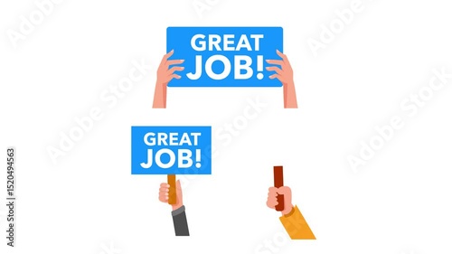 Hands holding great job signs with alpha channel and white background