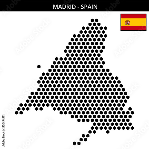 Big hexagonal dotted map of madrid in Spain