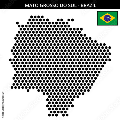 Big hexagonal dotted map of mato-grosso-do-sul in Brazil