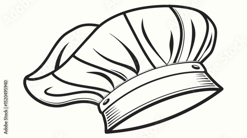 A black and white outline illustration of a chef's hat with detailed shading and a white background