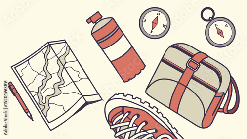 Hiking gear essentials illustration for outdoor adventures and travel planning preparation checklist items