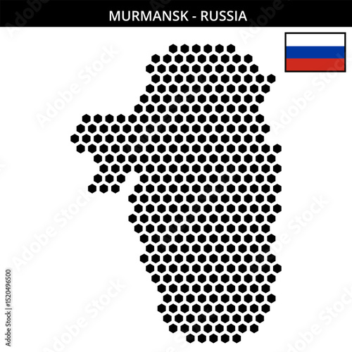 Big hexagonal dotted map of Murmansk in Russia