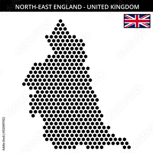 Big hexagonal dotted map of north-east-england in United Kingdom