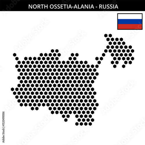 Big hexagonal dotted map of North-Ossetia-Alania in Russia