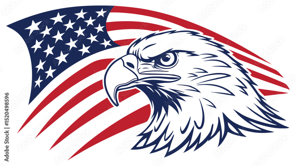 Naklejka premium American eagle with flag vector patriotic usa bald eagle illustration independence day memorial day drawing art