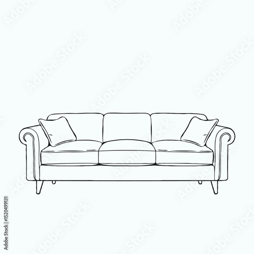 leather sofa line art isolated on white background
