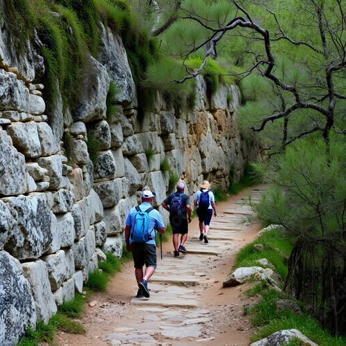 hikers on the way,, archduke path, Valldemossa, Mallorca, Balearic Islands, Spain photo