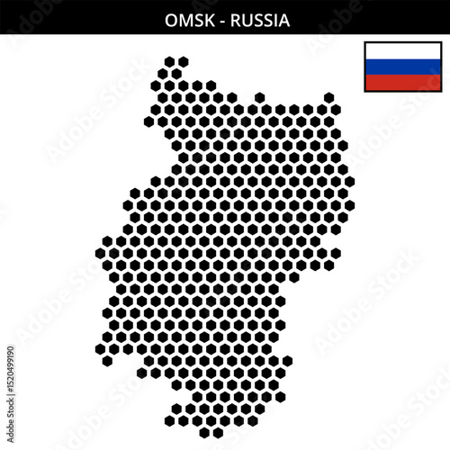Big hexagonal dotted map of Omsk in Russia