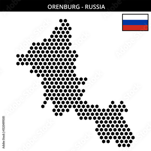 Big hexagonal dotted map of Orenburg in Russia