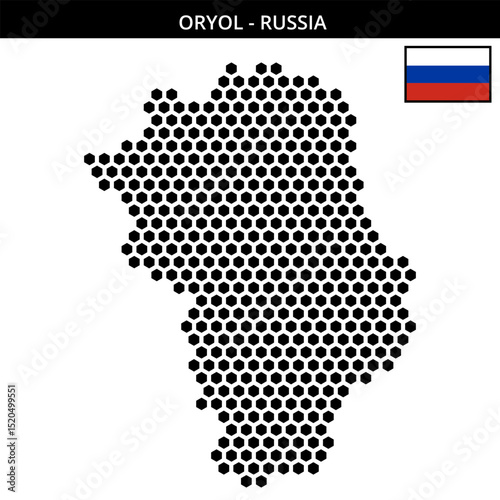 Big hexagonal dotted map of oryol in Russia