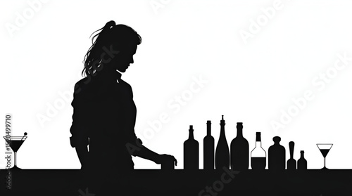 National Rum Day, Celebrate National Bartender Day, Victoria Day, Barman Silhouette Thin Lines Women, Photo Illustration Image Picture Photography 