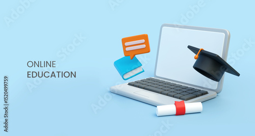 3D Online education concept. Digital classroom, Learing online