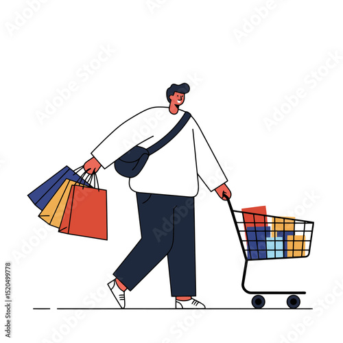 Joyful Shopping Spree: Modern Minimalist Illustration
