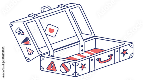 Open suitcase illustration travel baggage luggage vacation trip journey adventure tourism packing concept