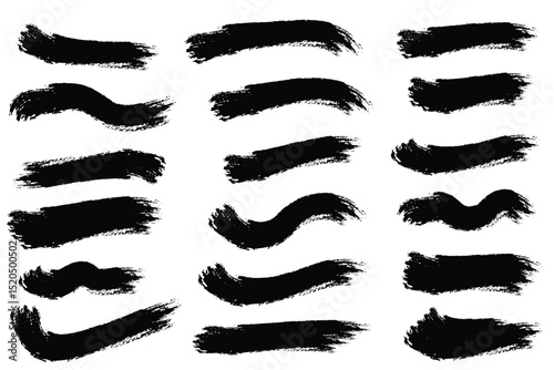 Brush strokes icon set. Black brush strokes for artistic design elements. Hand made creative abstract paint brush strokes. Eps 10