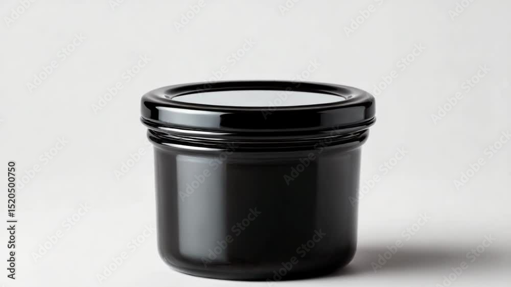 Black glass jar on a neutral background with reflections Black glass jar on a neutral background with reflections