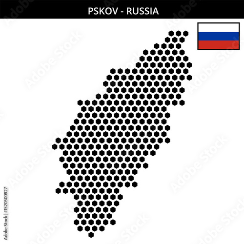 Big hexagonal dotted map of Pskov in Russia