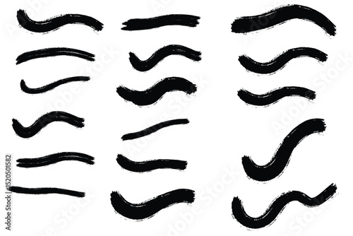 Brush strokes icon set. Black brush strokes for artistic design elements. Hand made creative abstract paint brush strokes. Eps 10