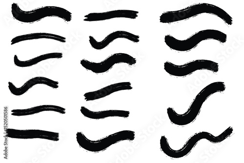 Brush strokes icon set. Black brush strokes for artistic design elements. Hand made creative abstract paint brush strokes. Eps 10