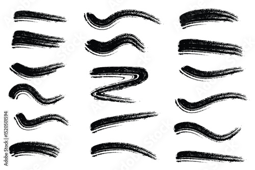 Brush strokes icon set. Black brush strokes for artistic design elements. Hand made creative abstract paint brush strokes. Eps 10
