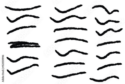 Brush strokes icon set. Ink painting. Set collection. Vector artwork. Set of grunge black brush strokes for artistic design elements. Hand made creative abstract paint brush stroke.