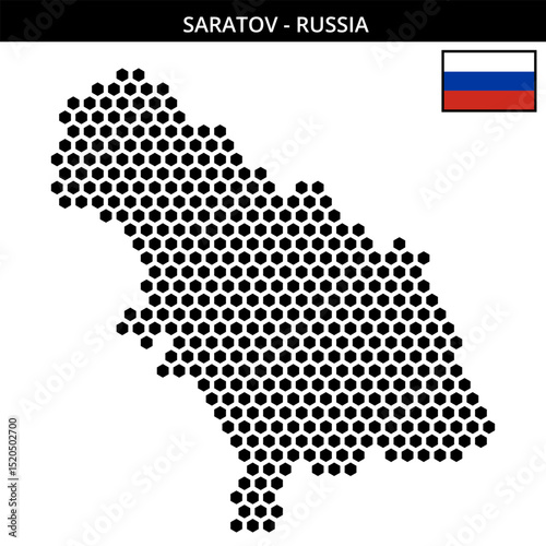 Big hexagonal dotted map of Saratov in Russia