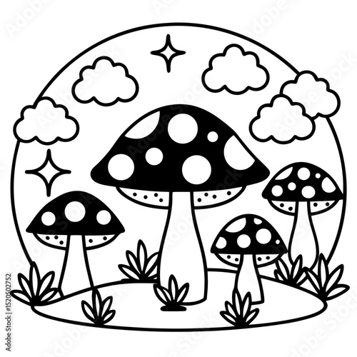 Simple Mushroom Forest Illustration